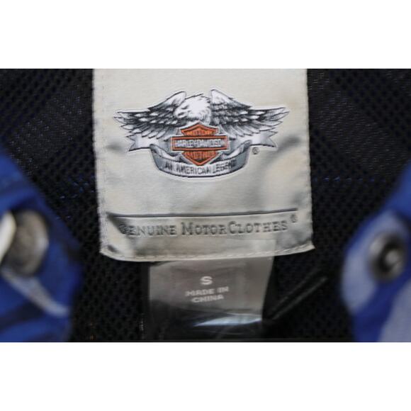 Harley Davidson Small 115 Plaid Blue Button Up Genuine Biker Short Sleeve Shirt - Picture 4 of 5